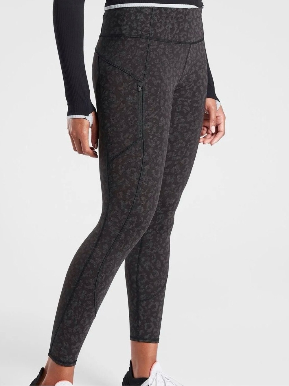 Athleta Rainier Reflective Leggings Women's Black Leopard Print  Pocket Tight XS